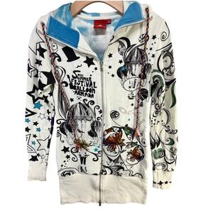 Vintage Y2K Oilily Graphic Full Zip Hoodie Size XS Festival Artwear Playful RARE